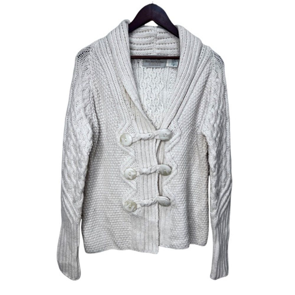 Aran Cream Cable Knit Cardigan Sweater Size Medium